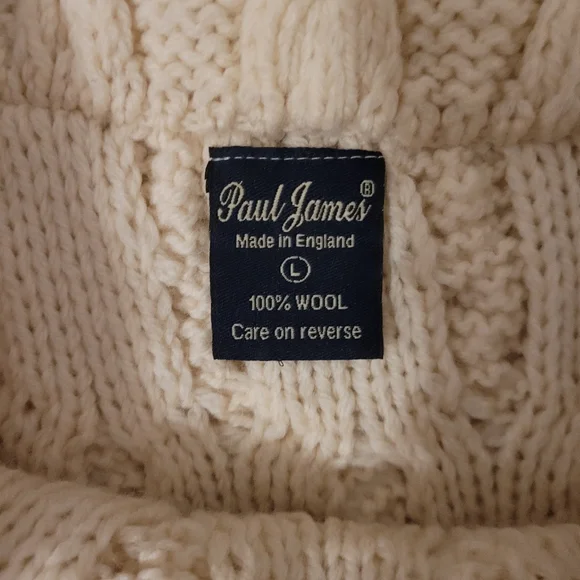 Vintage Paul James Off the Shoulders Cream Wool Sweater Quiet Luxury Size Large - Picture 2 of 2